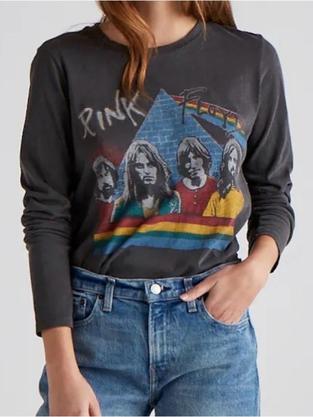 Pink Floyd Graphic Long Sleeve Tee womens juniors Lg Charcoal Retro Lucky Brand